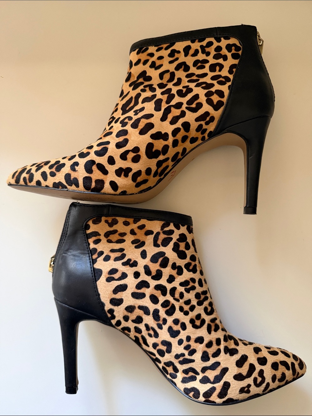 Adrienne Vittadini Leopard Print Ankle Booties with Black Trim